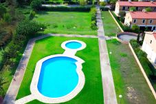 Aerial view swimming pool for adults, swimming pool for children