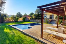 Pool with wooden deck